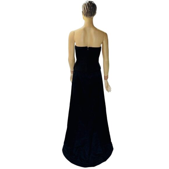 HELEN MORLEY Women's Black Tufted Bodice Silk Rayon Lined Strapless Gown Size 14 - Picture 4 of 16